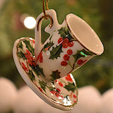 Porcelain Christmas Teacup Ornaments - set of six
