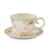 Green Vintage Rose 11 Pc Tea Set - Teapot, Sugar and Cream Pitcher and Teacups