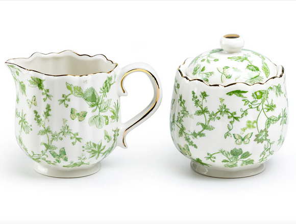 Tea in the Garden Green Sugar and Cream Pitcher