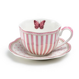 Pink Butterfly Stripe Teacup and Saucer - Single