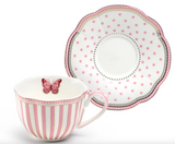 Pink Butterfly Stripe Teacup and Saucer - Single