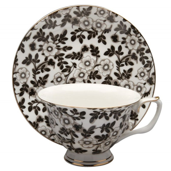 Black and White Floral Teacups - set of four