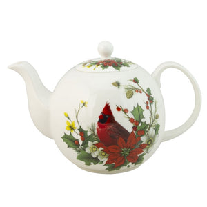 Christmas Cardinal with Poinsettia Teapot