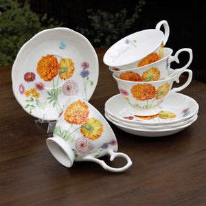 Dahlia Teacups and Saucers - set of four