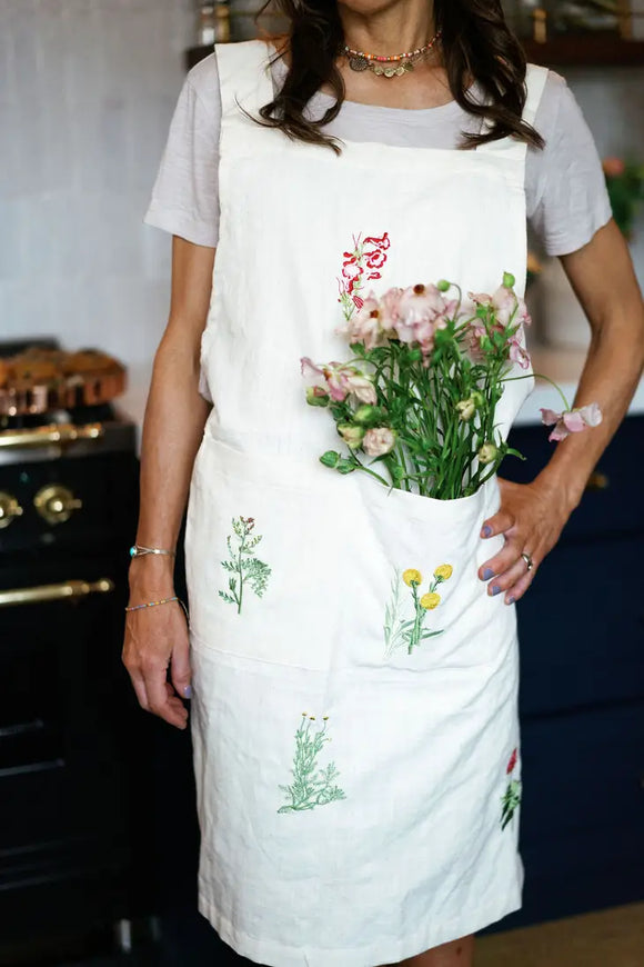 Crisscross Embroidered Floral Apron - NEW!