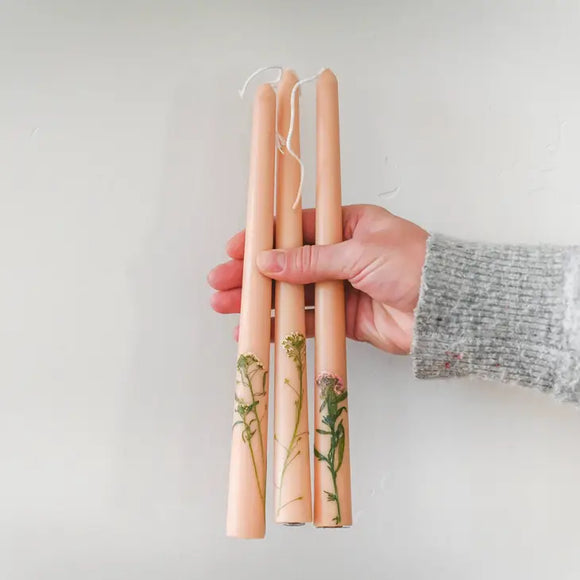 Floral Inlaid Tapered Candles - set of 3