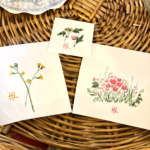 Garden Party Round Flower Stickers by Bunny Hop Hill Art - Set of 3 round stickers