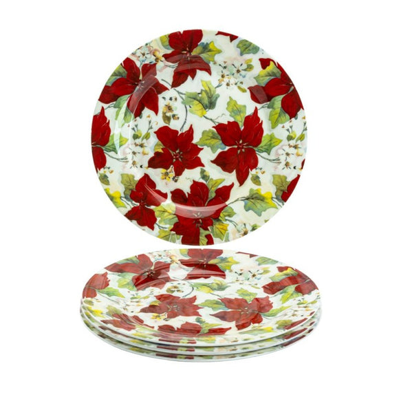 Christmas Poinsettia Dessert Plates - set of 4