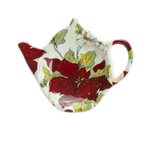 NEW! Christmas Poinsettia Porcelain Tea Bag Holders - set of 4