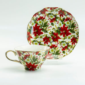 Christmas Poinsettia Teacups - set of 4 - NEW!