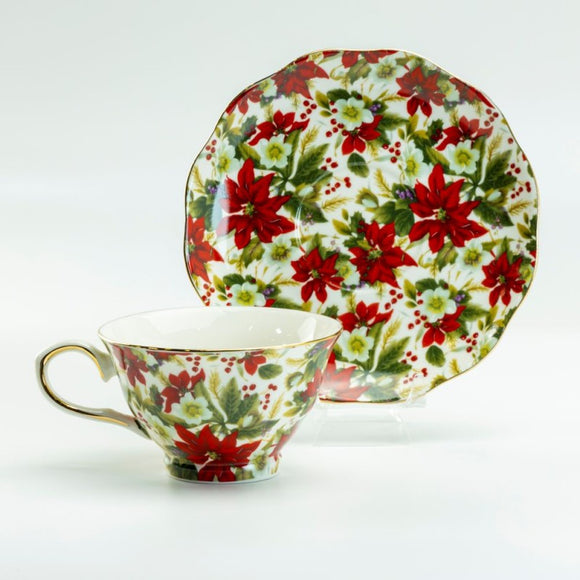 Christmas Poinsettia Teacups - set of 4