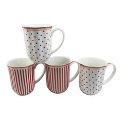 Festive Red and White Coffee Hot Chocolate Mugs - set of four