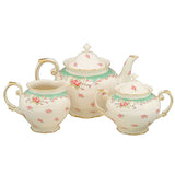 Green Vintage Rose 11 Pc Tea Set - Teapot, Sugar and Cream Pitcher and Teacups