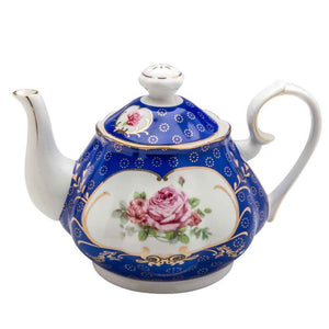 Queen Victoria Blue Teapot with Pink Roses