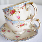 Blue Vintage Rose 11 Piece Teacup and Teapot Set