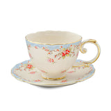 Blue Vintage Rose 11 Piece Teacup and Teapot Set