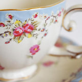 Blue Vintage Rose 11 Piece Teacup and Teapot Set