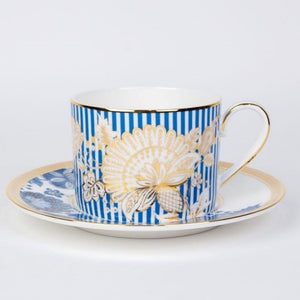 Simply Elegant Blue and White Cups and Saucers - set of two