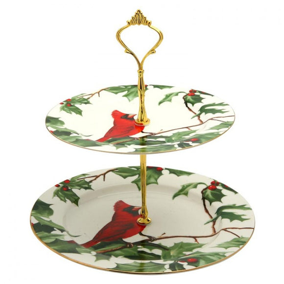 Christmas Cardinal 2 Tier Serving Stand for Afternoon Tea