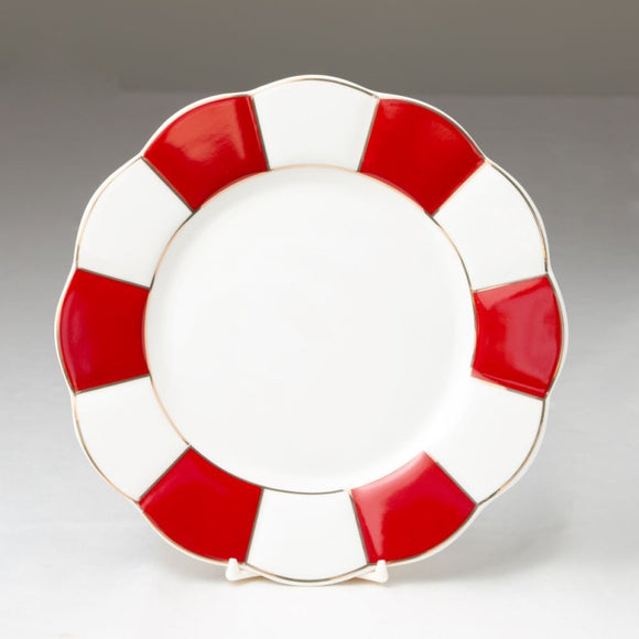 Red and White Stripe Dessert Plates - set of 4