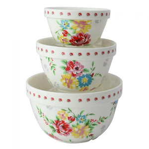 Cream Cottage Rose 3 Piece Mixing Bowl Set