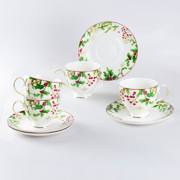 Holly Jolly Christmas Teacups - set of four