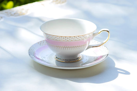 The Jane Collection Pink and Gold Polka Dot Teacup and Saucer - set of four