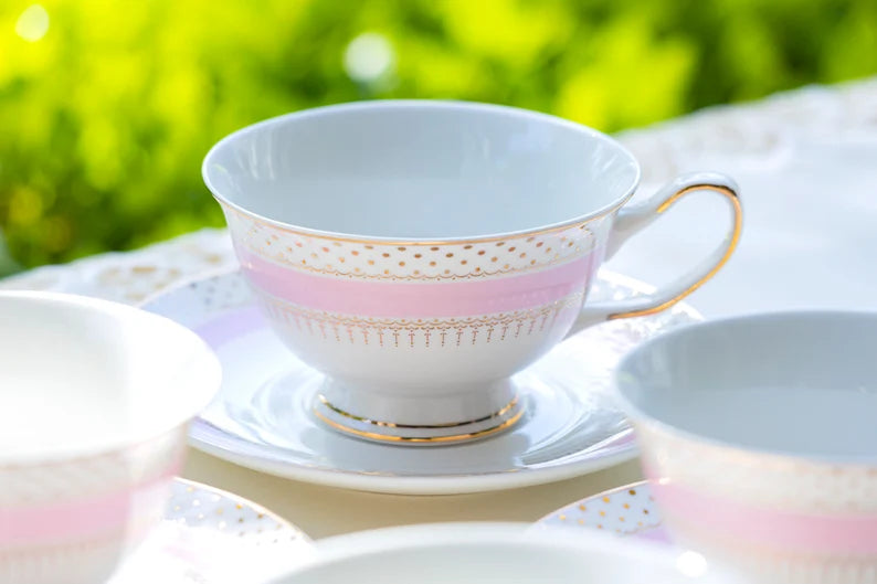 The Jane Collection Pink and Gold Polka Dot Teacup and Saucer set of four