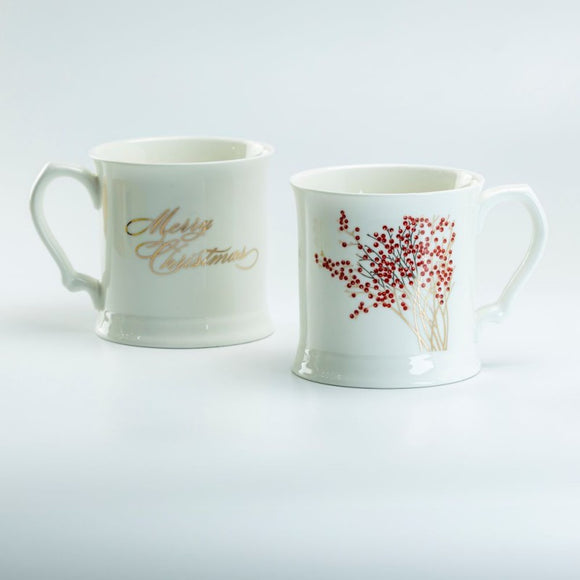 Winterberry Merry Christmas Mugs - set of 4