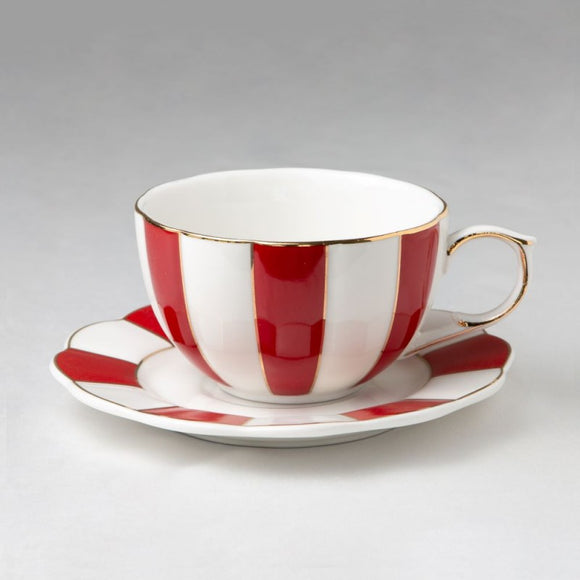 Red and White Stripe Teacups - set of 4