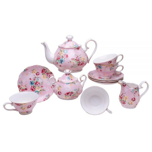 Pink Cottage Rose 11 Piece Afternoon Tea Set