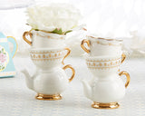 White and Gold Petite Teapot Bud Vases - Set of 2