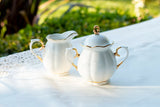 Simply Elegant White and Gold Cream Pitcher and Sugar Bowl