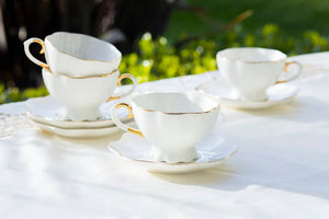 Simply Elegant White and Gold Fluted Teacups - set of four
