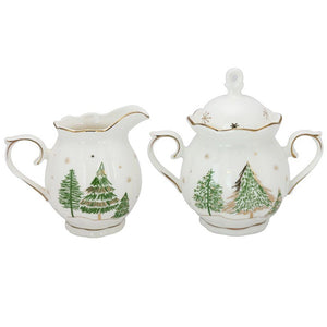 Winter Forest Porcelain Cream Pitcher and Sugar Bowl
